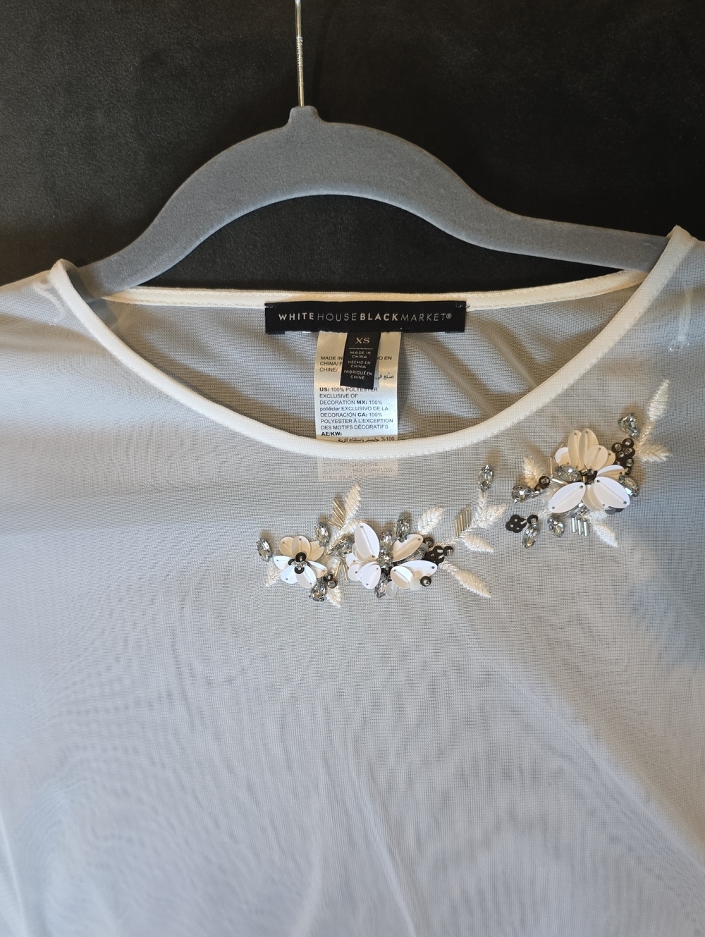 White House Black Market White Embellished Mesh Blouse